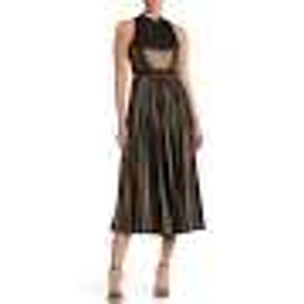 Donna Morgan Womens Black Gold Metallic Mock Neck Pleated Midi Dress Size 12